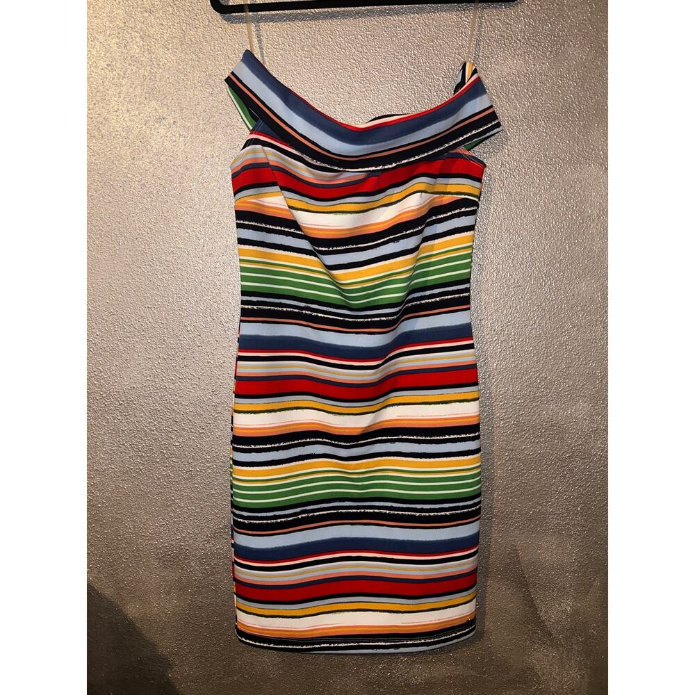Thalia Sodi Business Office Academia Striped Off the Shoulder Sheath Dress